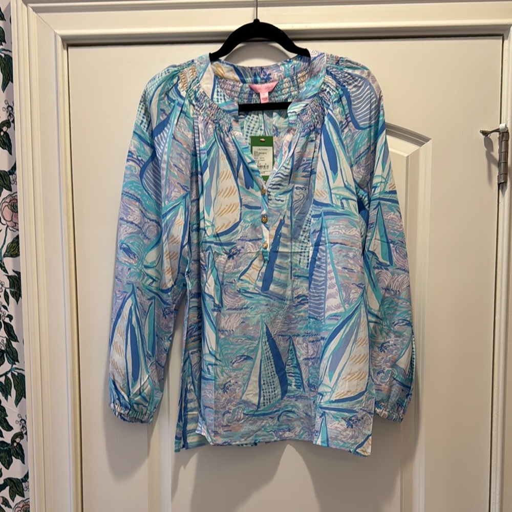 Lilly Pulitzer light lilac verbena Elsa top aboat time NWT XL